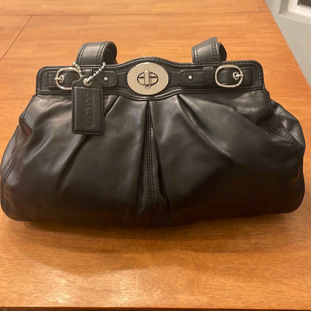 Coach Garnet Large Pleated Black Shoulder Bag